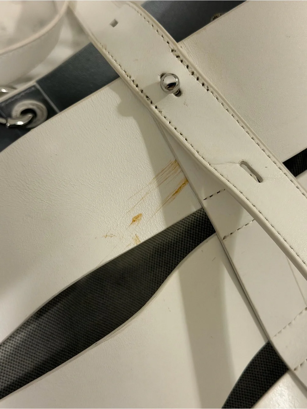 Rebecca Minkoff Cage Stella Large Leather White Tote Bag Purse with Pouch
